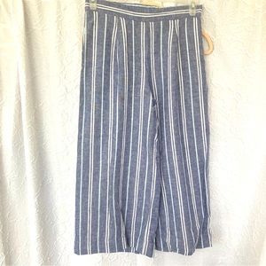 Beach Lunch Lounge cropped Wide Leg Blue Striped Pants Small